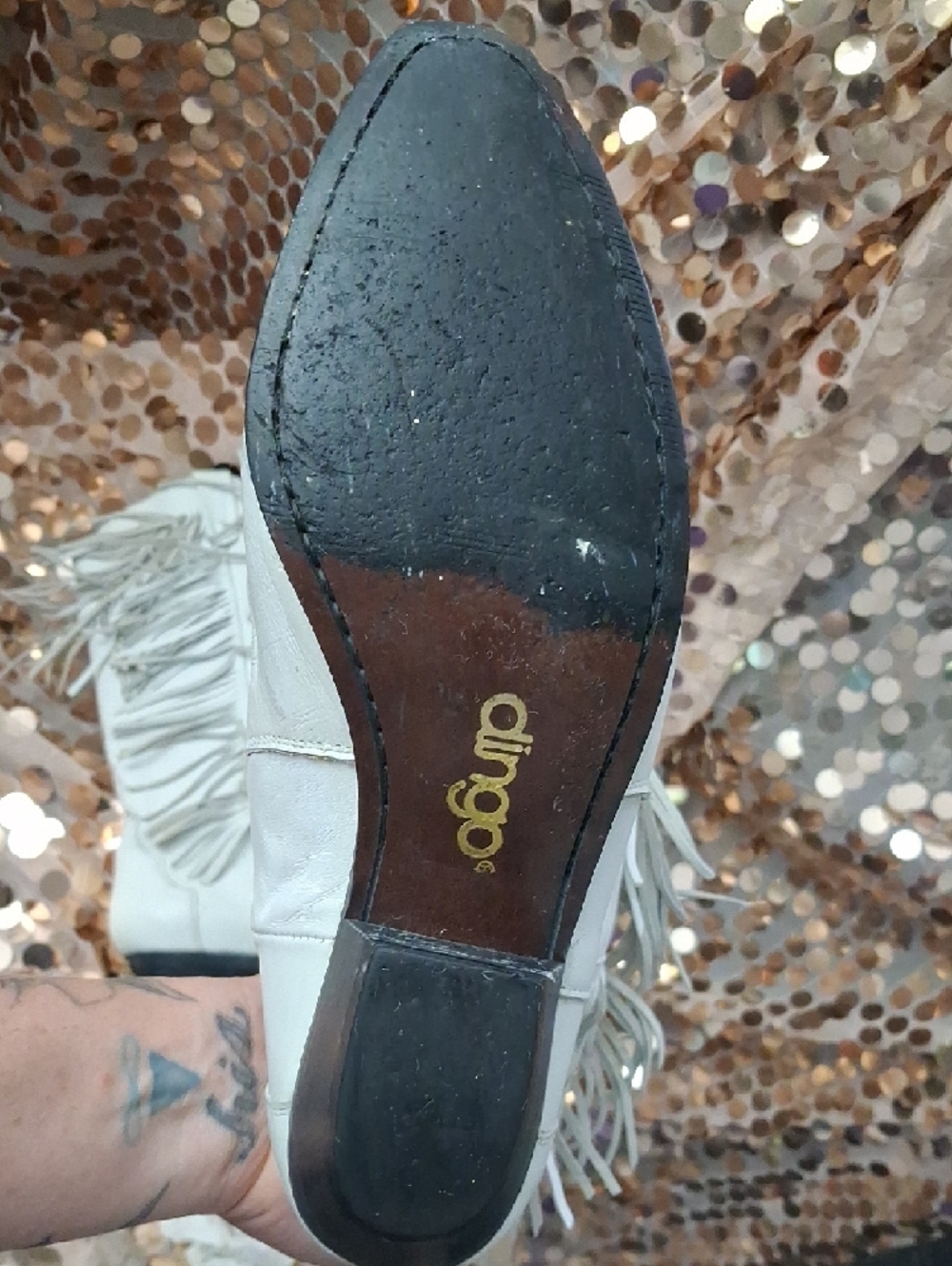 dingo White Fringe Western Heeled Boots - Picture 3 of 7